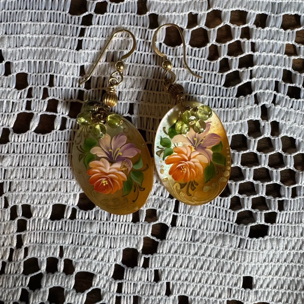 Floral Hand-Painted Earrings - Picture 1 of 4